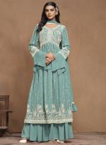 Georgette Sky Blue Wedding Wear Embroidery Work Plazzo Suit